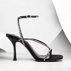 Steve Madden Black Rhinestone Strappy Stiletto Sandals